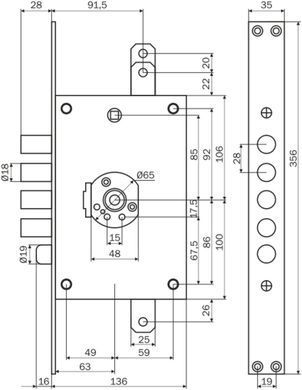 Дверний замок основний MOTTURA 3D771R80005CS Backset 63мм, міжосьове 85мм, правий, Хром, Хром