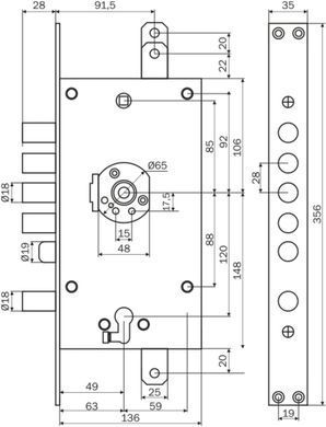 Дверной замок основной MOTTURA 3D787L80005CS Backset 63мм, междуосевое 85мм, левый, Хром, Хром