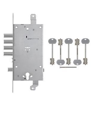 Замок врізний MUL-T-LOCK 3-WAY LEVER+DIN 204A SS UNIV BS63мм 85мм 5KEY 111мм w/o_SP, Хром, Хром