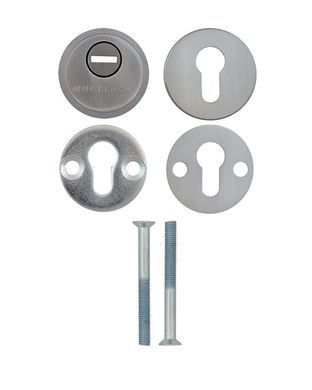 Защитная броненакладка протектор MUL-T-LOCK SL3 DIN ROUND 14,5мм 58-63мм Нержавеющая сталь матовая 3клас BRUSHED NICKEL Комплект, М8х75, Нержавеющая сталь матовая, Нержавеющая сталь матовая