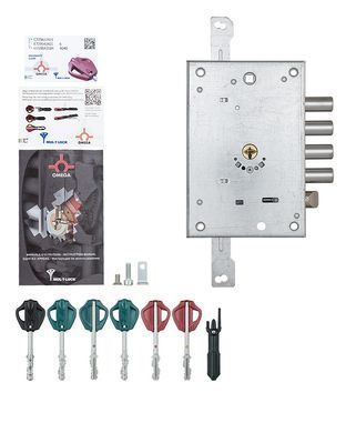 Замок врезной MUL-T-LOCK 3-WAY OMEGA OSMPB10328L без планки UNIV BS65мм 85мм OMEGA VIP_CONTROL/3in1 1KEY+3KEY+1KEY+1KEY OMG_BLACK+OMG_GREEN+OMG_RED+OMG_RED 86мм w/o_SP, Хром, Хром