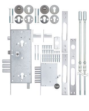 Замок врезной MUL-T-LOCK 3-WAY DIN+DIN 415G CR UNIV SATIN_NICKEL BS63мм 2_protectors SP, Хром, Хром