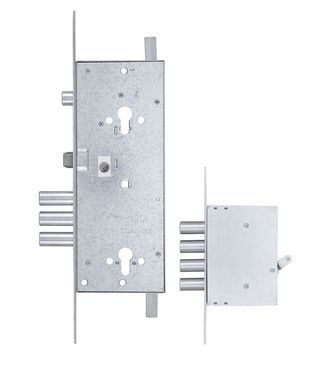 Замок врізний MUL-T-LOCK 3-WAY DIN+DIN 415G CR UNIV BRUSHED_NICKEL BS63мм 2_protectors SP, Никель матовый, Нікель матовий