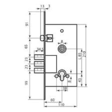 Дверной замок основной MOTTURA DP58171000 Backset 60мм, междуосевое 85мм, Хром, Хром